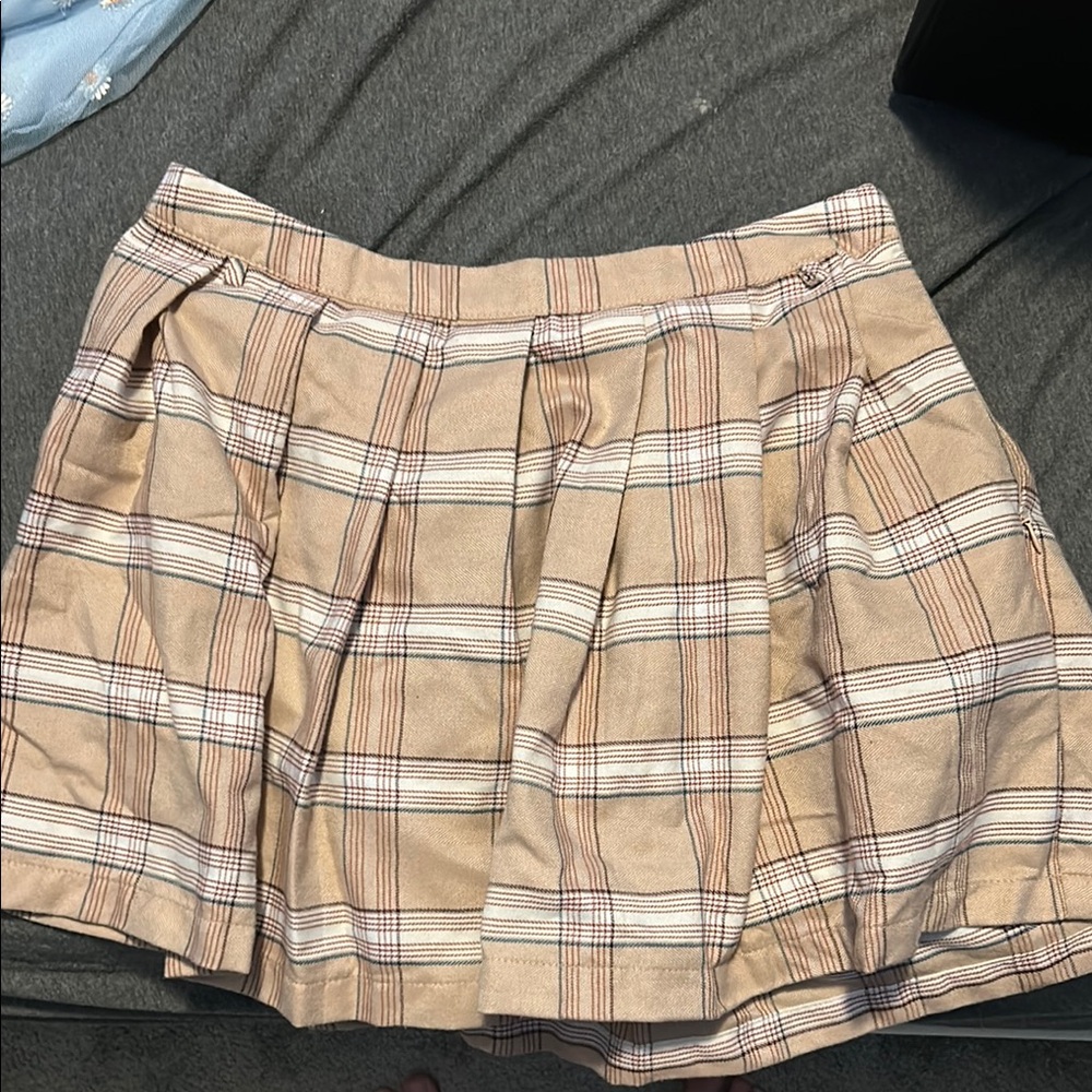 Justify Tan Pleated Skater Mini Skirt